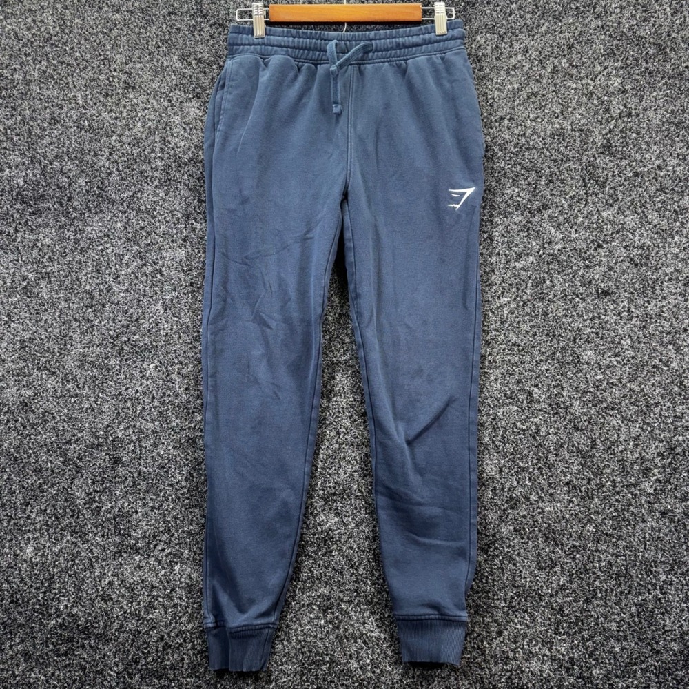 Gymshark Crest Joggers Mens XS Navy Blue Slim Fit Sweatpants A2A4H Fleece Cuffs